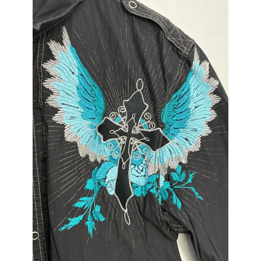 INC International Concepts Button-Up Shirt Mens Black Embroidered Wings Large